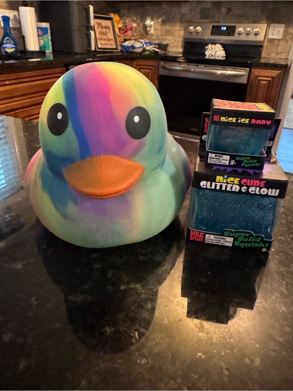 Jumbo Duck Squishy Sensory Toy- Needoh Glitter & Glow Cube- Needoh Nice Ice Mini